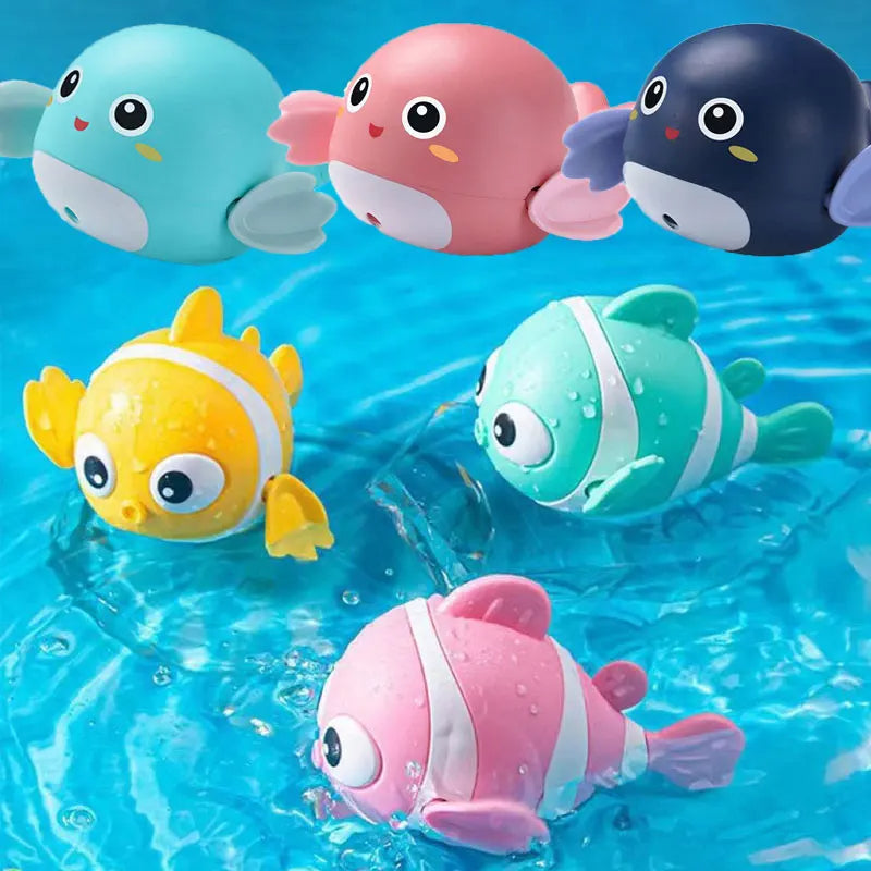 Summer Kids Bath Toys Clockwork Clownfish & Dolphins Swimming Water Play Set Classic Beach Fun Educational Toy for Baby Children