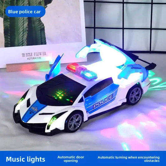 New Kids Electric Toy Car Dancing Rotating Universal Police Car Boys Music Light Transforming Small Car Remote Control Vehicle