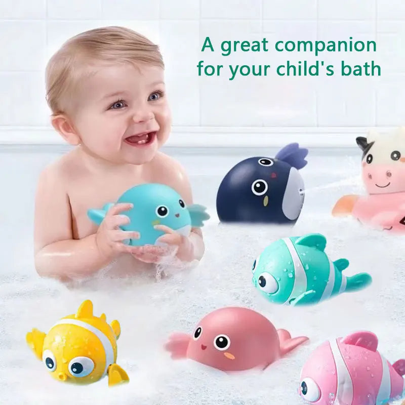 Summer Kids Bath Toys Clockwork Clownfish & Dolphins Swimming Water Play Set Classic Beach Fun Educational Toy for Baby Children