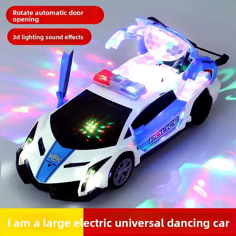 New Kids Electric Toy Car Dancing Rotating Universal Police Car Boys Music Light Transforming Small Car Remote Control Vehicle