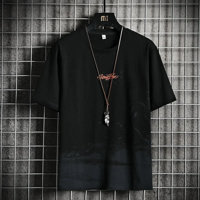 Trendy 2023 Men's Half Sleeve T-Shirt Base Layer Top Summer Printed Ice Silk Short Sleeves Flower Patterned Men's Wear