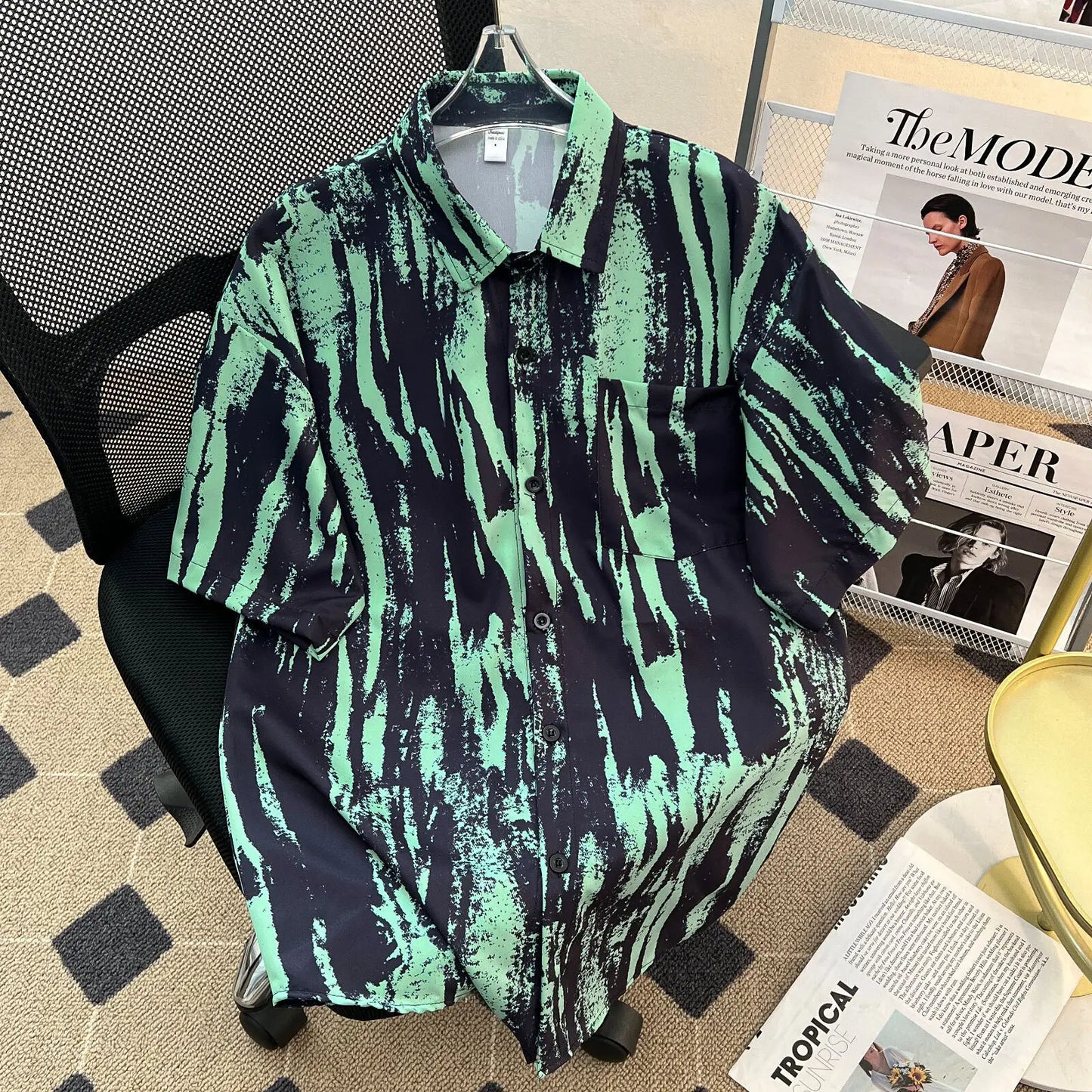 Ink Tie Dye Hanging Flower Shirt Short Sleeved Men's Summer High-end Sense, Cool And Trendy Brand Five And A Half Sleeve Shirt