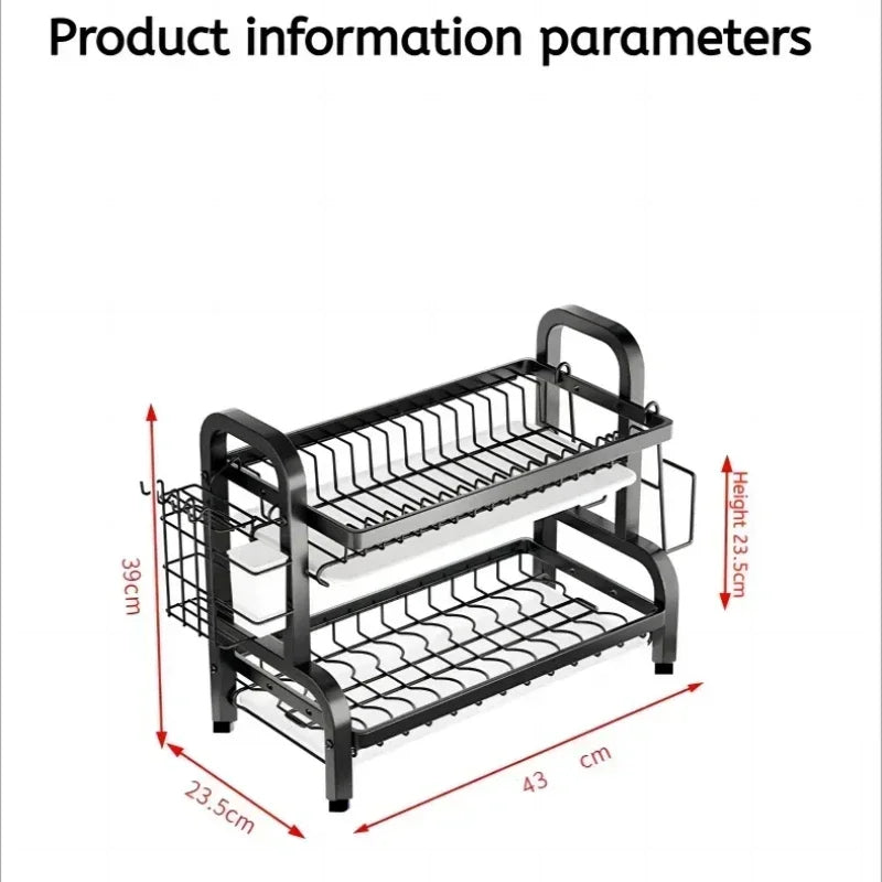 2025 NEW Dish Drying Rack 2-Tier Compact Kitchen Dish Rack Drainboard Set Large Rust-Proof Dish Drainer with Utensil Holder
