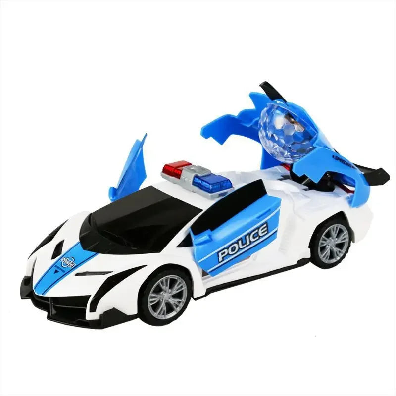 New Kids Electric Toy Car Dancing Rotating Universal Police Car Boys Music Light Transforming Small Car Remote Control Vehicle