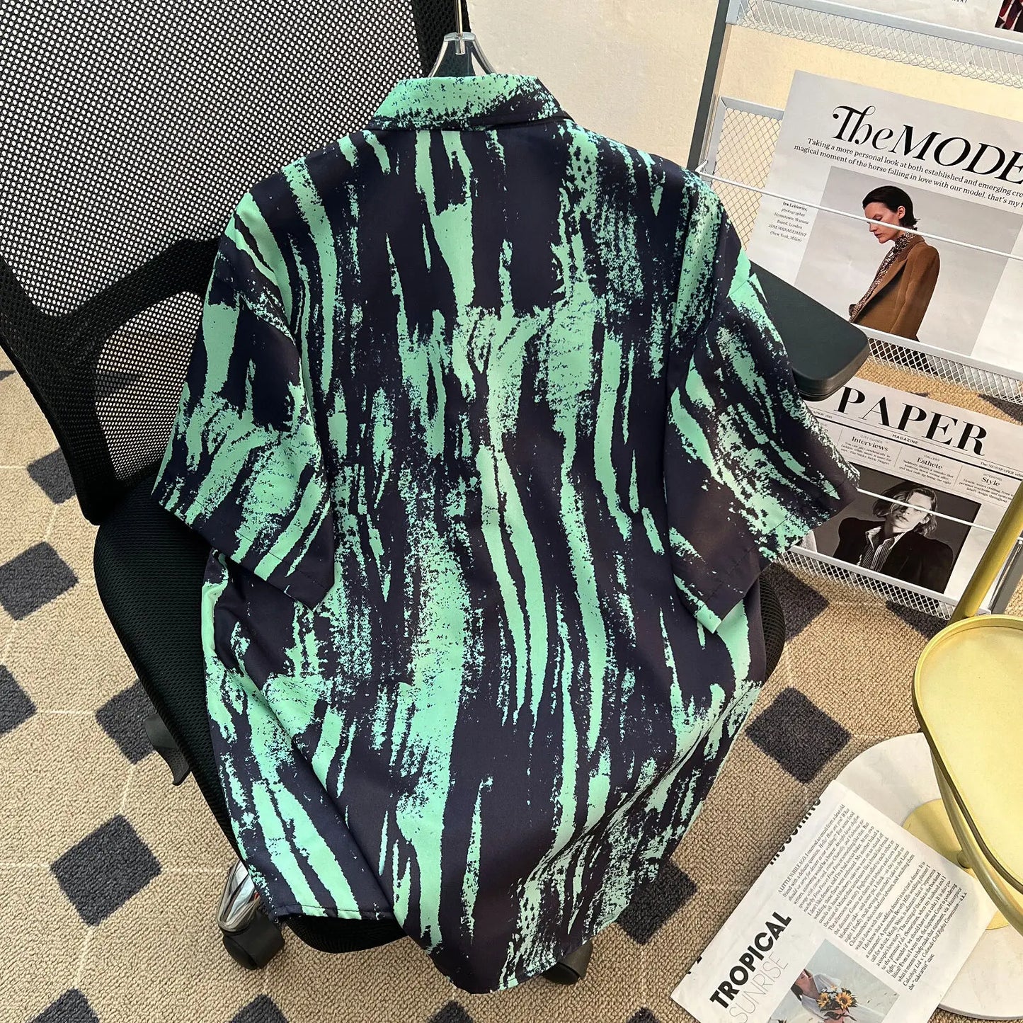 Ink Tie Dye Hanging Flower Shirt Short Sleeved Men's Summer High-end Sense, Cool And Trendy Brand Five And A Half Sleeve Shirt